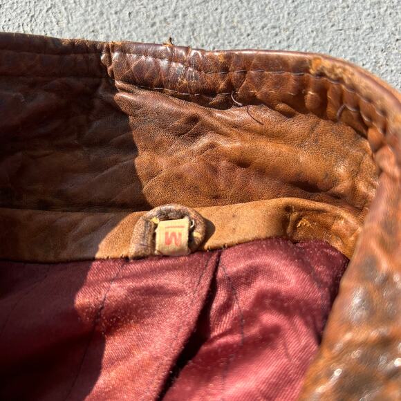 Vintage 80s Tan Leather Moto Bomber Jacket Grunge MEDIUM - Picture 8 of 11